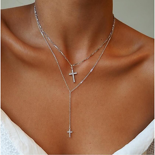 

necklace multi-layer double-layer cross crystal necklace sweater chain