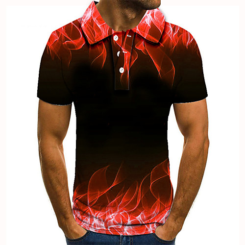 

Men's Golf Shirt Tennis Shirt 3D Print Graphic Prints Flame Button-Down Short Sleeve Street Tops Casual Fashion Cool Red / Sports