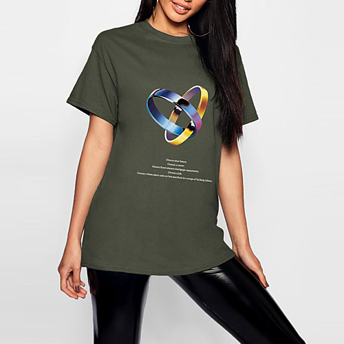 

Women's T shirt Graphic Geometric Print Round Neck Tops 100% Cotton Basic Basic Top Black Army Green