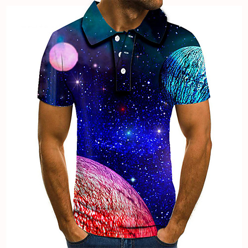 

Men's Golf Shirt Tennis Shirt 3D Print Graphic Prints Interstellar Button-Down Short Sleeve Street Tops Casual Fashion Cool Blue / Sports