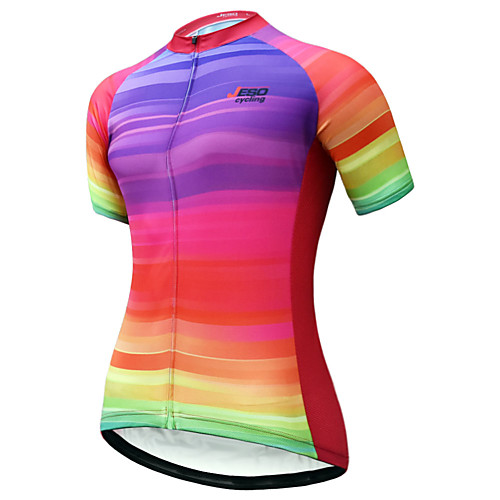 

JESOCYCLING Women's Short Sleeve Cycling Jersey Summer Red Rainbow Bike Jersey Mountain Bike MTB Road Bike Cycling Quick Dry Breathable Back Pocket Sports Clothing Apparel / Stretchy / Sweat wicking