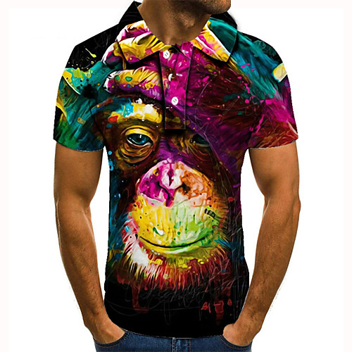

Men's Golf Shirt 3D Print Orangutan Animal Button-Down Short Sleeve Street Tops Casual Fashion Cool Rainbow / Sports