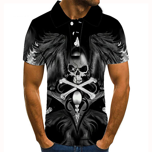 

Men's Golf Shirt Tennis Shirt 3D Print Graphic Prints Skull Button-Down Short Sleeve Street Tops Casual Fashion Cool Black / Sports
