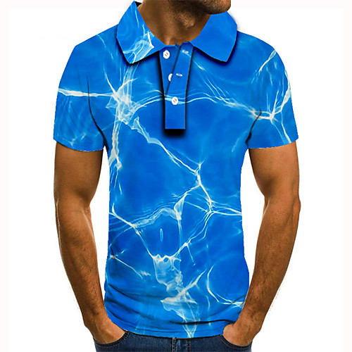 

Men's Golf Shirt Tennis Shirt 3D Print Graphic Prints Crack Button-Down Short Sleeve Street Tops Casual Fashion Cool Blue / Sports