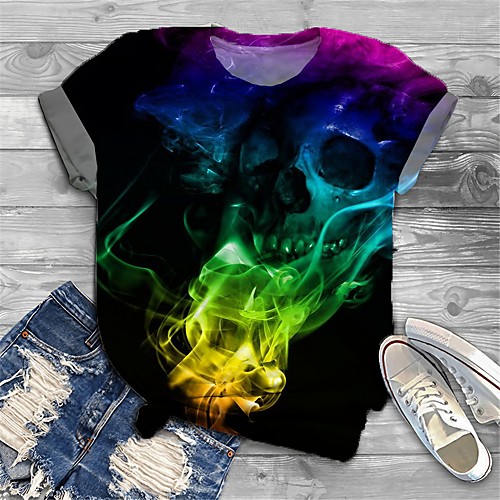 

Women's Plus Size Tops T shirt Graphic Skull Print Short Sleeve Crewneck Basic Black Big Size XL XXL 3XL 4XL 5XL / Holiday
