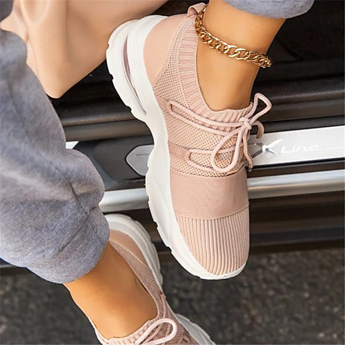 

Women's Trainers Athletic Shoes Flyknit Shoes Wedge Heel Round Toe Tissage Volant Solid Colored White Black Light Pink