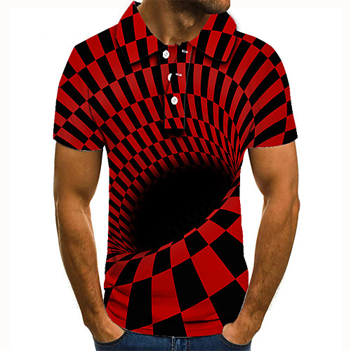 

Men's Golf Shirt Tennis Shirt 3D Print Optical Illusion Geometric Button-Down Short Sleeve Street Tops Casual Fashion Cool Red / Sports