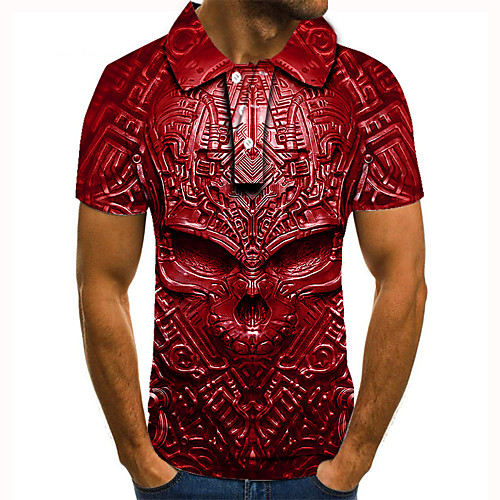 

Men's Golf Shirt Tennis Shirt 3D Print Graphic Prints Skull Button-Down Short Sleeve Street Tops Casual Fashion Cool Red / Sports