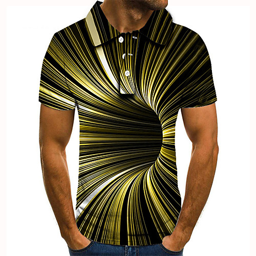 

Men's Golf Shirt Tennis Shirt 3D Print 3D Graphic Prints Linear Button-Down Short Sleeve Street Tops Casual Fashion Cool Yellow / Sports