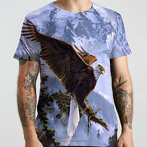 

Men's Unisex Tee T shirt Shirt 3D Print Graphic Prints Eagle Animal Plus Size Print Short Sleeve Casual Tops Basic Designer Big and Tall Round Neck Blue / Summer