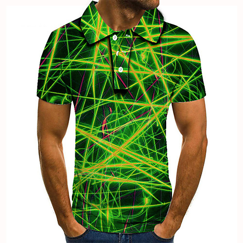 

Men's Golf Shirt 3D Print Graphic Prints Linear Button-Down Short Sleeve Street Tops Casual Fashion Cool Green / Sports