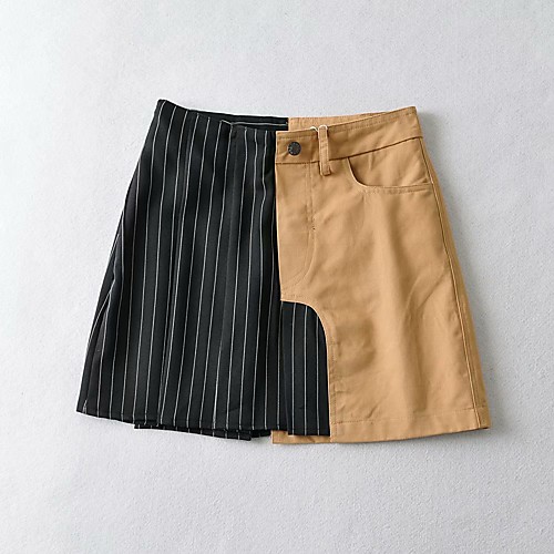 

Women's Homecoming Vacation Vintage Streetwear Skirts Striped Patchwork Black