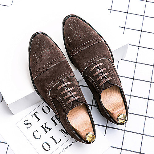 

Men's Oxfords Suede Shoes Printed Oxfords Bullock Shoes Business Daily Walking Shoes Suede Breathable Non-slipping Wear Proof Black Brown Spring