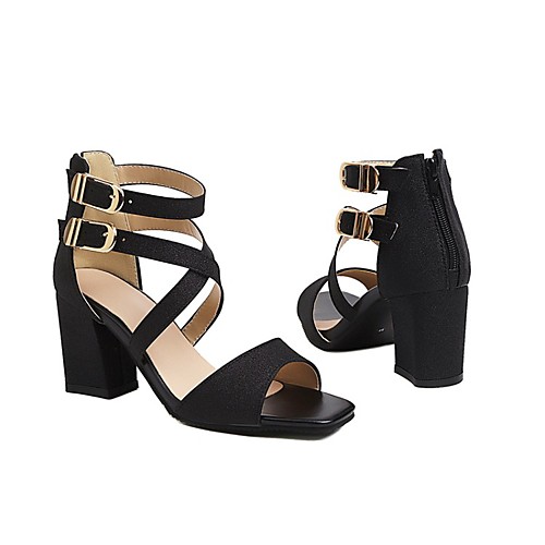 

Women's Sandals Chunky Heel Square Toe PU Synthetics Black