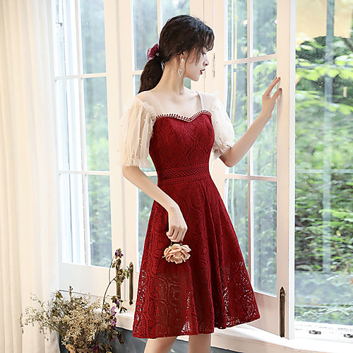 

small red dress skirt can usually be worn with temperament, short short engagement back door dress, summer lace fairy air