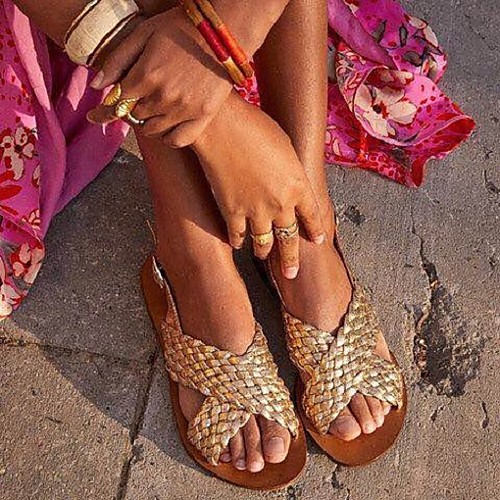 

Women's Sandals Lace up Boho Bohemia Beach Flat Heel Round Toe Rubber PU White Champagne