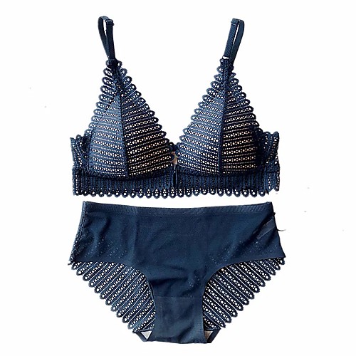 

Women's Bra & Panty Set Lace Bras Triangle Cup Lace Printing Sexy Royal Blue
