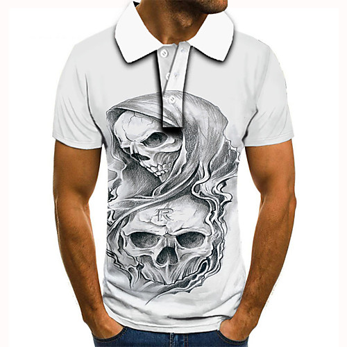 

Men's Golf Shirt Tennis Shirt 3D Print Graphic Prints Skull Button-Down Short Sleeve Street Tops Casual Fashion Cool White / Sports