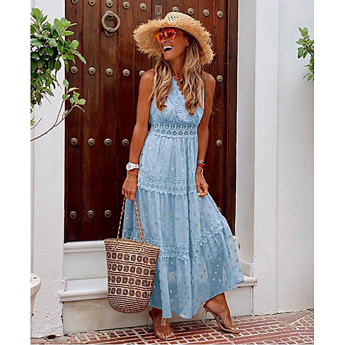

european and american foreign trade independent station chiffon lace v-neck dress