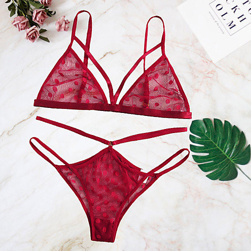

Women's Layered Lace Hole Sexy Matching Bralettes Suits Nightwear Solid Colored Embroidered Bra Wine / White / Black XS S M