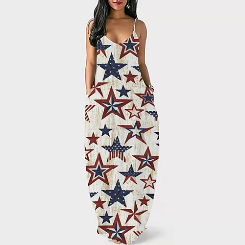 

2021 amazon new product cross-border temperament european and american women's sling low collar tie-dye printed long skirt loose dress