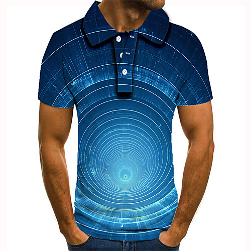 

Men's Golf Shirt 3D Print Circle Graphic Prints Button-Down Short Sleeve Street Tops Casual Fashion Cool Blue / Sports