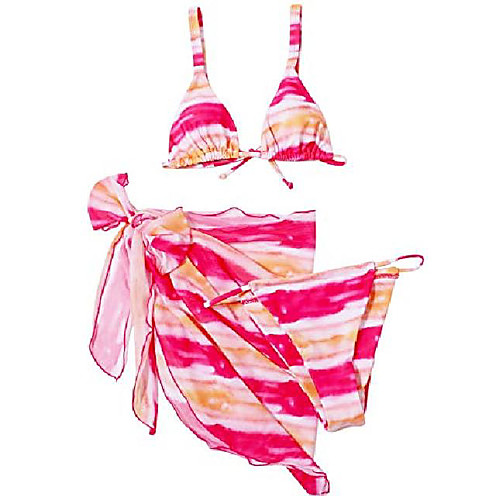 

bikini swimsuit for women, tie dye 3 pieces set, knot front off shoulder cover up with halter bikini sets bathing suit (pinkyellow, l)