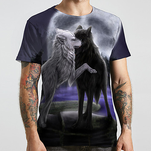 

Men's Unisex Tee T shirt Shirt 3D Print Graphic Prints Wolf Plus Size Print Short Sleeve Casual Tops Basic Designer Big and Tall Round Neck Gray / Summer