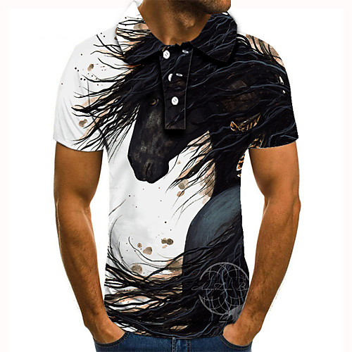 

Men's Golf Shirt Tennis Shirt 3D Print Graphic Prints Horse Animal Button-Down Short Sleeve Street Tops Casual Fashion Cool White / Sports
