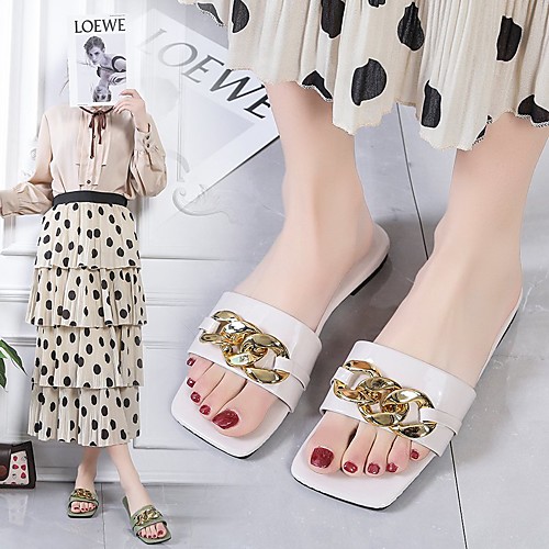 

Women's Flats Outdoor Slippers Flat Heel Square Toe PU Buckle Solid Colored Wine Black Green