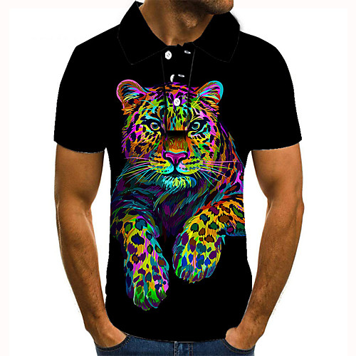 

Men's Golf Shirt Tennis Shirt 3D Print Graphic Prints Tiger Animal Button-Down Short Sleeve Street Tops Casual Fashion Cool Black / Sports