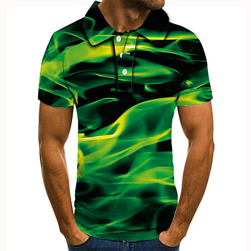 

Men's Golf Shirt Tennis Shirt 3D Print Graphic Prints Streamer Button-Down Short Sleeve Street Tops Casual Fashion Cool Green / Sports