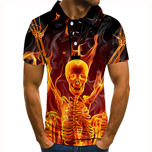 

Men's Golf Shirt Tennis Shirt 3D Print Graphic Prints Skull Flame Button-Down Short Sleeve Street Tops Casual Fashion Cool Orange / Sports