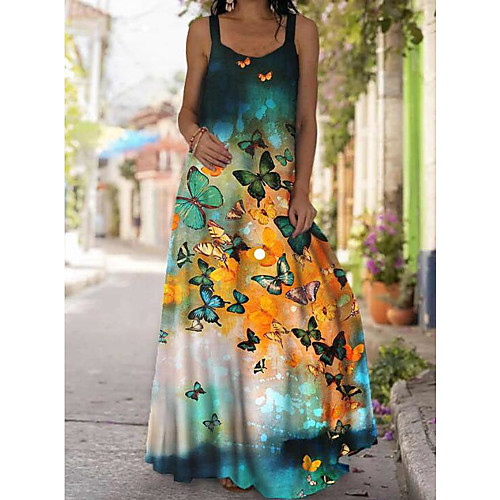 

Women's A Line Dress Maxi long Dress Blue-Yellow Black yellow Light blue chrysanthemum Blue butterfly Black butterfly Purple butterfly Green butterfly Light green flower Sleeveless Pattern Summer