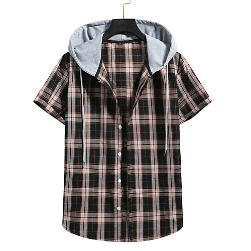 

Men's Shirt Other Prints Lattice Print Short Sleeve Casual Tops Black Navy Blue