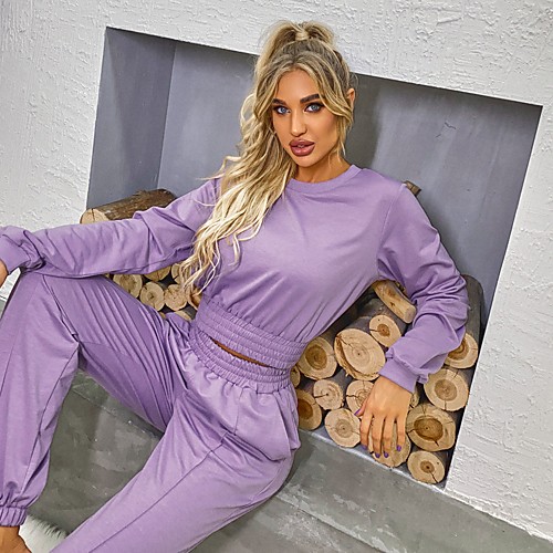 

Women's Basic Streetwear Plain Vacation Casual / Daily Two Piece Set Sweatshirt Tracksuit Loungewear Jogger Pants Tops