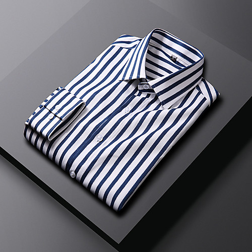 

Men's Shirt non-printing Striped Long Sleeve Daily Tops Business Basic Button Down Collar Blue Wine Red / Work