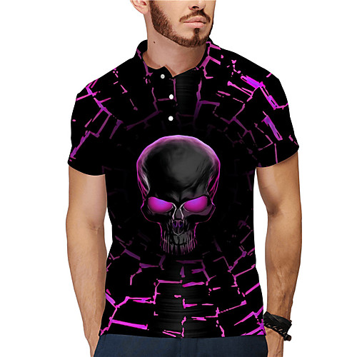 

Men's Golf Shirt Tennis Shirt 3D Print Graphic Prints Skull Button-Down Print Short Sleeve Daily Tops Casual Designer Big and Tall Black / Summer