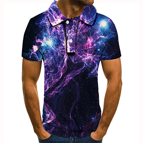 

Men's Golf Shirt Tennis Shirt 3D Print Lightning Graphic Prints Button-Down Short Sleeve Street Tops Casual Fashion Cool Purple / Sports