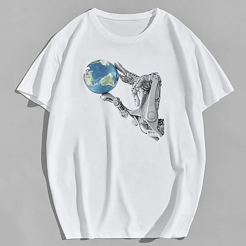 

Men's Unisex Tee T shirt Hot Stamping Graphic Prints Earth Plus Size Print Short Sleeve Casual Tops 100% Cotton Basic Designer Big and Tall White