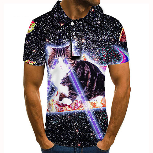 

Men's Golf Shirt 3D Print Cat Animal Button-Down Short Sleeve Street Tops Casual Fashion Cool Black / Sports
