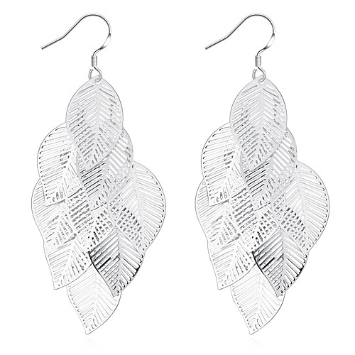 

Women's Drop Earrings Dangle Earrings Tassel Fringe Leaf Precious Fashion Silver Plated Earrings Jewelry Silver For Christmas Party Evening Street Gift Date 1 Pair