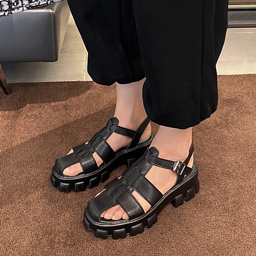 

Women's Sandals Platform Round Toe PU Synthetics White Black