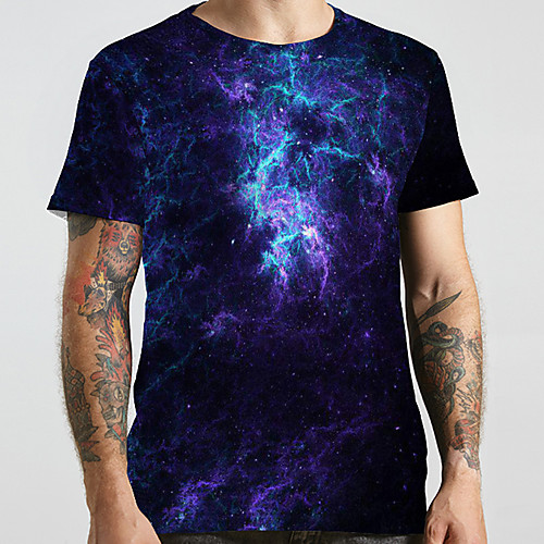 

Men's Unisex Tee T shirt 3D Print Galaxy Graphic Prints Plus Size Print Short Sleeve Casual Tops Basic Designer Big and Tall Black