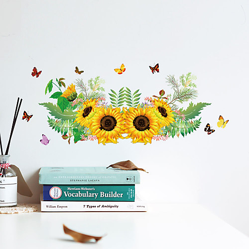 

Wall Sticker Sunflower Leaf Butterfly Flying Bedroom Wall Beautification Decoration Removes Sticker