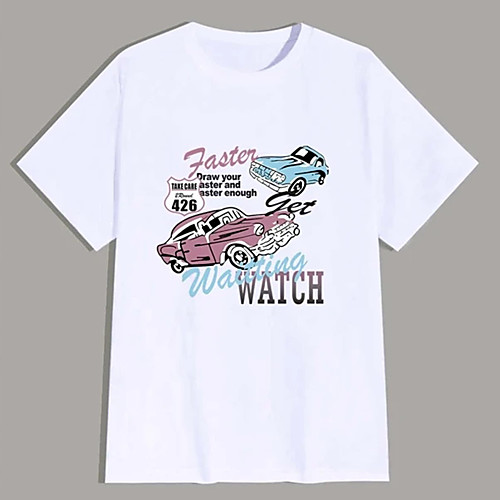 

Men's Tee T shirt Hot Stamping Graphic Prints Car Print Short Sleeve Casual Tops 100% Cotton Basic Designer Big and Tall White