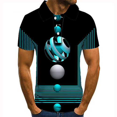 

Men's Golf Shirt Tennis Shirt 3D Print 3D Graphic Prints Geometry Button-Down Short Sleeve Street Tops Casual Fashion Cool Blue / Sports