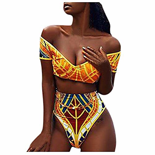 

jkling women plus size african retro graphic print bikini set swimwear cheeky push-up padded bra swimsuit beachwear yellow