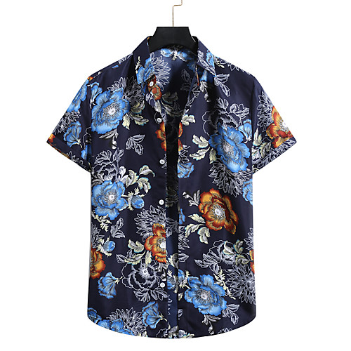 

Men's Shirt Other Prints Plants Print Short Sleeve Casual Tops Hawaiian Black Blue