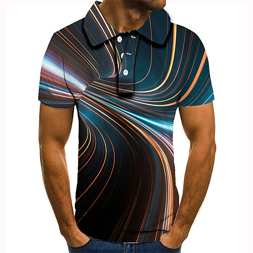 

Men's Golf Shirt Tennis Shirt 3D Print Geometric Graphic Prints Button-Down Short Sleeve Street Tops Casual Fashion Cool Navy Blue / Sports